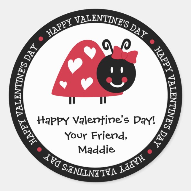 Adesivo Ladybug Valentine Day Hearts Party Favor (Frente)