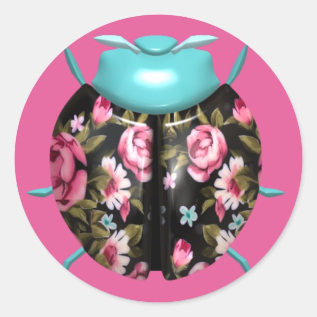 Adesivo Ladybug victorian vintage preto-rosa-rosa (Frente)