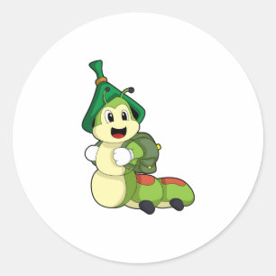 Adesivo Lagarta como Estudante com Mochila