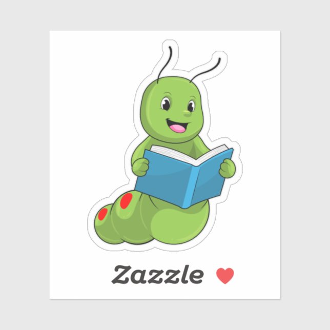 Adesivo Lagarta em Leitura com Livro (Folha)