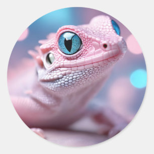 Adesivo Lagarto Rosa Bonito com Olhos Azuis Grandes