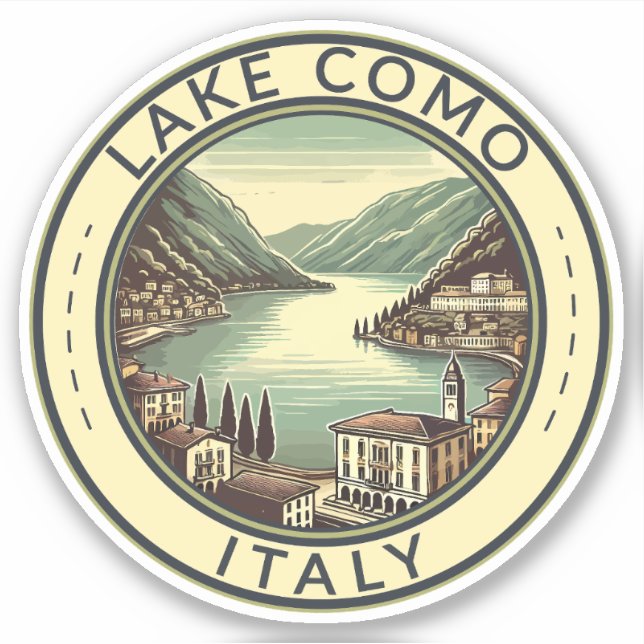 Adesivo Lago Como Itália Ilustração Crachá Viagem Art (Frente)