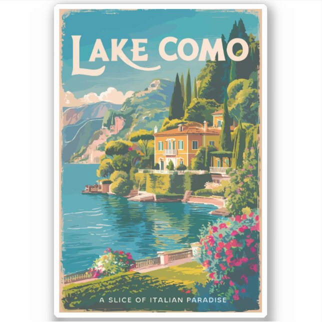 Adesivo Lago Como Painterly Viagem Art Vintage (Frente)