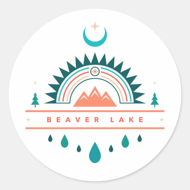 Adesivo lago de castor boho lua arco-íris (Frente)