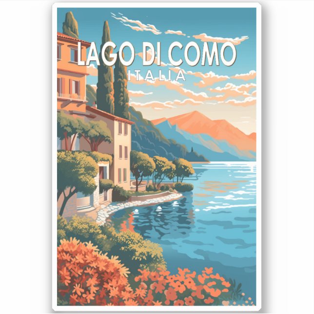 Adesivo Lago de Como Italia Viagem Art Vintage (Frente)