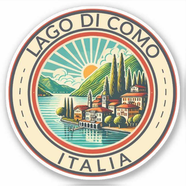Adesivo Lago di Como Italia Illustração Viagem Crachá Art (Frente)