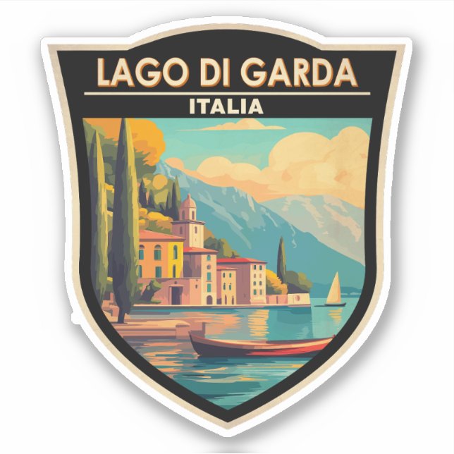 Adesivo Lago di Garda Italia Viagem Art Vintage (Frente)