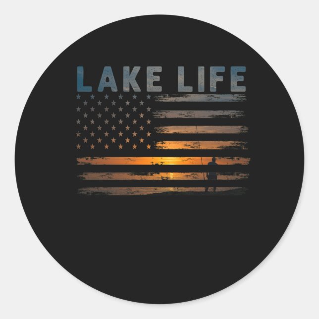Adesivo Lago Life Pescador Sunset American Flag Bass Fish (Frente)