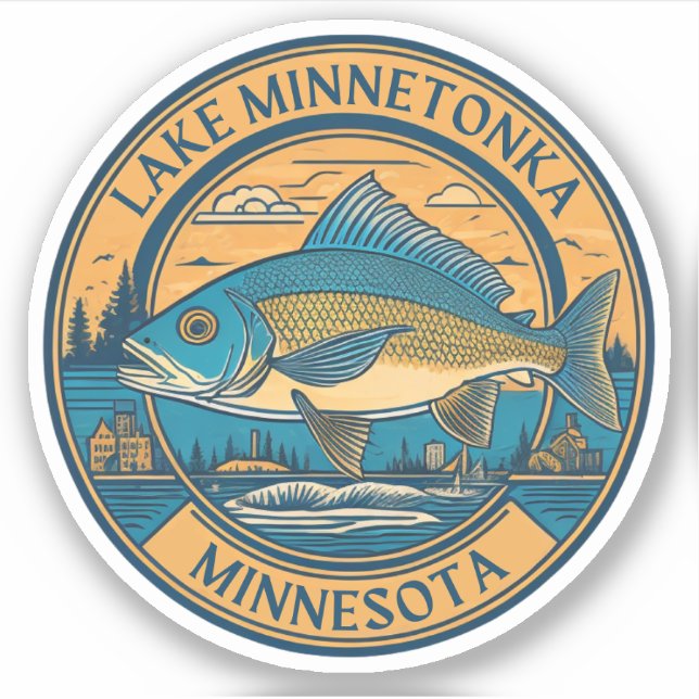 Adesivo Lago Minnetonka, Pesca e barcos de Minnesota (Frente)