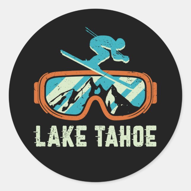 Adesivo Lake Tahoe California Retro Skiing Snowboarding (Frente)