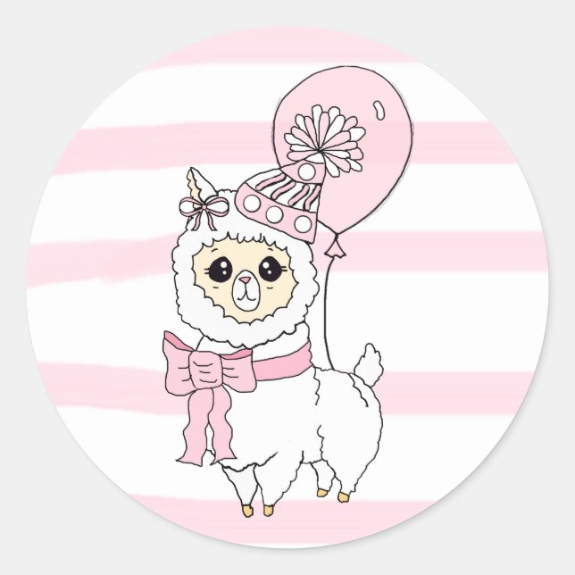 Adesivo Lama de aniversário rosa com balão (Frente)