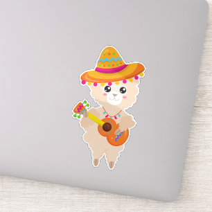 Adesivo Lama Mexicano, Cute Llama, Sombrero, Violão
