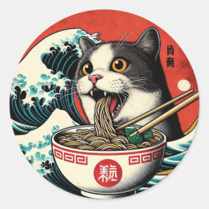 Adesivo Lamen de Gato Arte Japonesa Estilo Vintage