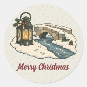Adesivo Lâmpada de Natal Nórdica por uma Ponte de Pedra na