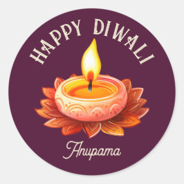 Adesivo Lâmpada Diwali Elegante Diya Feliz Personalizável