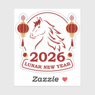 Adesivo Lâmpada Dourada Vermelha Cavalo 2026 Emblema do An