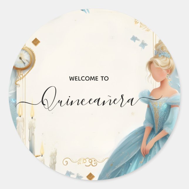 Adesivo Lâmpada Lâmpada Gelo Dourado Céu Azul Quinceanera (Frente)