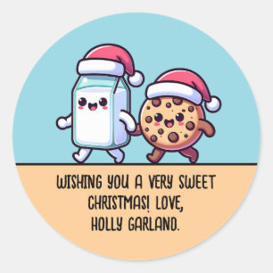 Adesivo Lanches de Natal Leite e Biscoito Cute Texto Perso