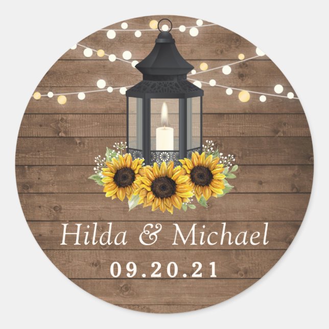 Adesivo Lanterna de Girassol de Madeira Rústica Luzes de C (Frente)