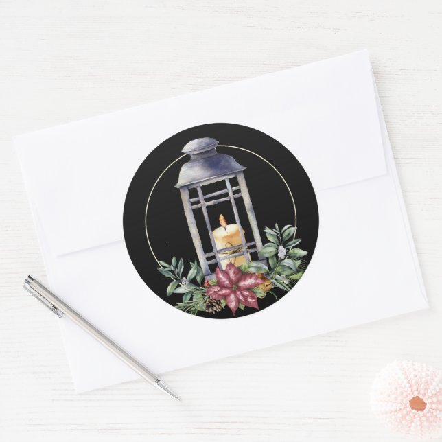Adesivo Lanterna de Natal com Vela em Preto (Envelope)