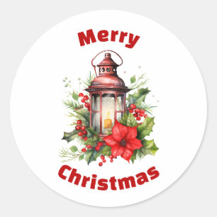 Adesivo Lanterna de Natal Vermelho Poinsettia e Pinheiro