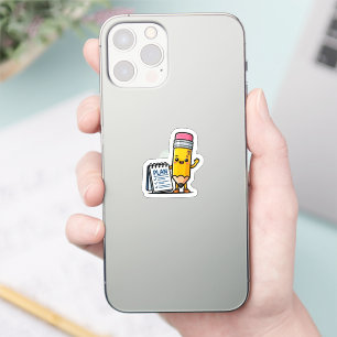 Adesivo Lápis Amarelo Kawaii Fofo e Caderno de Planejament