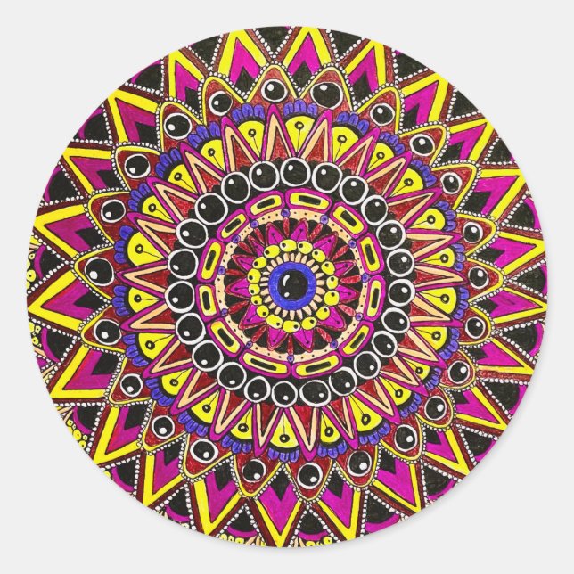 Adesivo Lápis de Cor Roxo Amarelo Mandala (Frente)