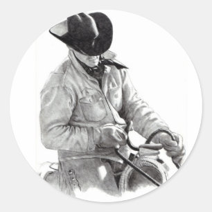 Adesivo Lápis Desenho de Cowboy em Saddle, Arte Ocidental