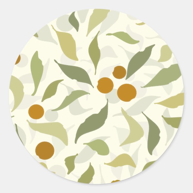 Adesivo Laranja Berries e Folhas no creme - padrão. (Frente)