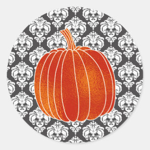 Adesivo Laranja Brilhante Abóbora de Outono Damask Branco
