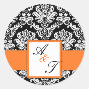 Adesivo Laranja Casamento Monograma Damask Seal