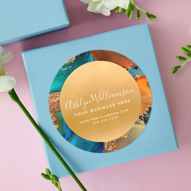 Adesivo Laranja de ouro de cor-de-água moderna (Criador carregado)