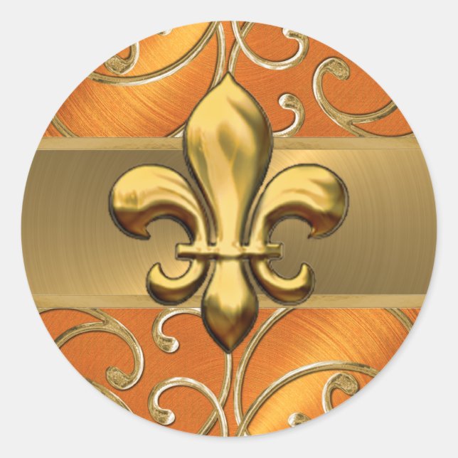 Adesivo Laranja e Dourado Nabo-lombo Fleur de Lis (Frente)