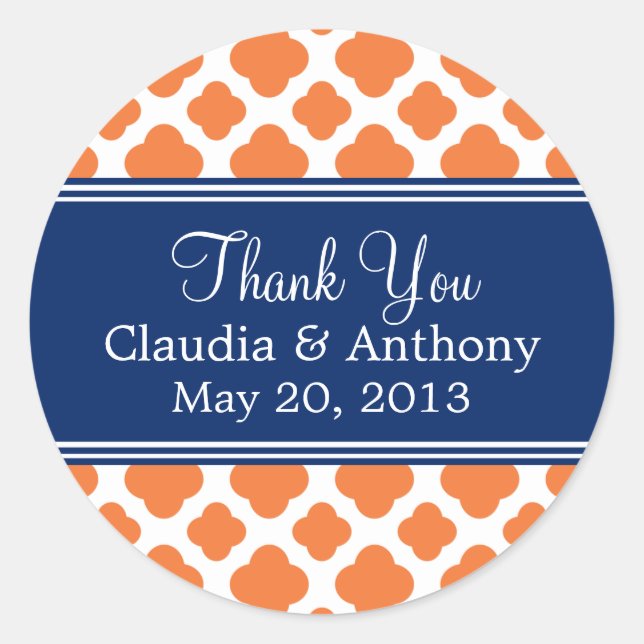 Adesivo Laranja e Quatrefoil Azul Real Obrigado (Frente)