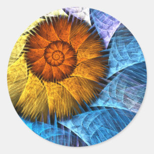 Adesivo Laranja Floral Amarelo Azul Abstrato Art