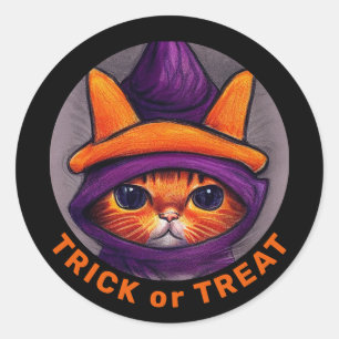 Adesivo Laranja Gato Roxo de Bruxa Trick Treat Halloween