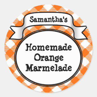 Adesivo Laranja Gingham Marmelade, Gelly, Jam Jar/Lid Labe