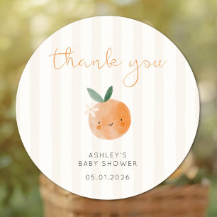 Adesivo Laranja Little Cutie Baby Shower Obrigado