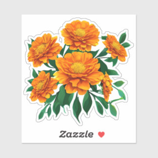 Adesivo Laranja Marigold Buquê com Folhas Verdes