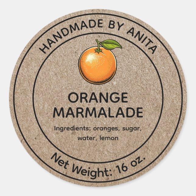 Adesivo Laranja Marmalade Jelly Jar Label Kraft Estilo de  (Frente)