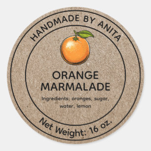 Adesivo Laranja Marmalade Jelly Jar Label Kraft Estilo de 