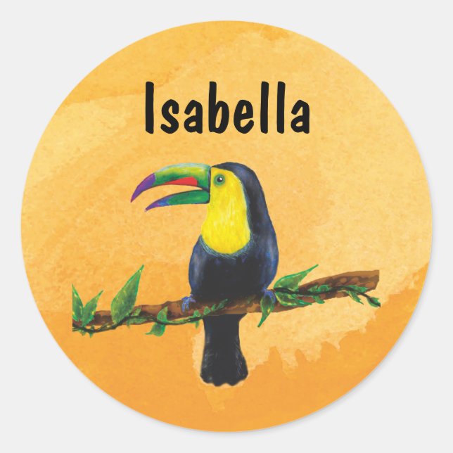 Adesivo Laranja Namensaufkleber - Tucan Aquarell-Design (Frente)