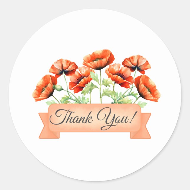 Adesivo Laranja Poppies Flores Florais Obrigado (Frente)