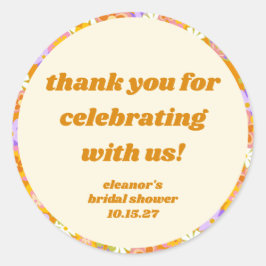 Adesivo Laranja Retro Floral Personalizado Obrigado Chá de