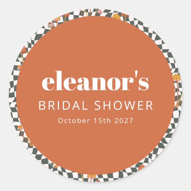 Adesivo Laranja retrô xadrez cogumelo personalizado Chuvei (Frente)