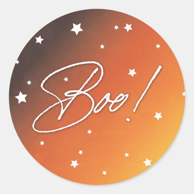 Adesivo Laranja Sunset Estrelas Espalhadas Boo! Halloween (Frente)