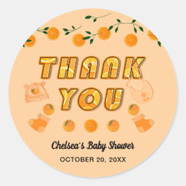 Adesivo Laranja Você Pronta Chá de fraldas Citrus Obrigado