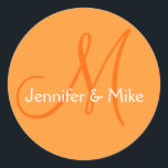 Adesivo Laranja White Names Monograma Casamento Vinhetas<br><div class="desc">Orange White Names Monograma Wedding Favor Stickers. design por Elke Clarke © 2008 Personalizável.</div>