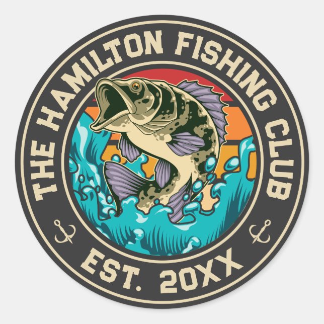 Adesivo Largemouth Bass Retro Sunset Fisheries Club (Frente)