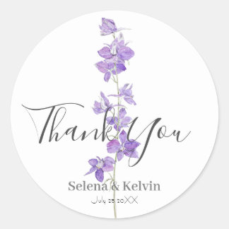 Adesivo larkspurs púrpura flores aquarela